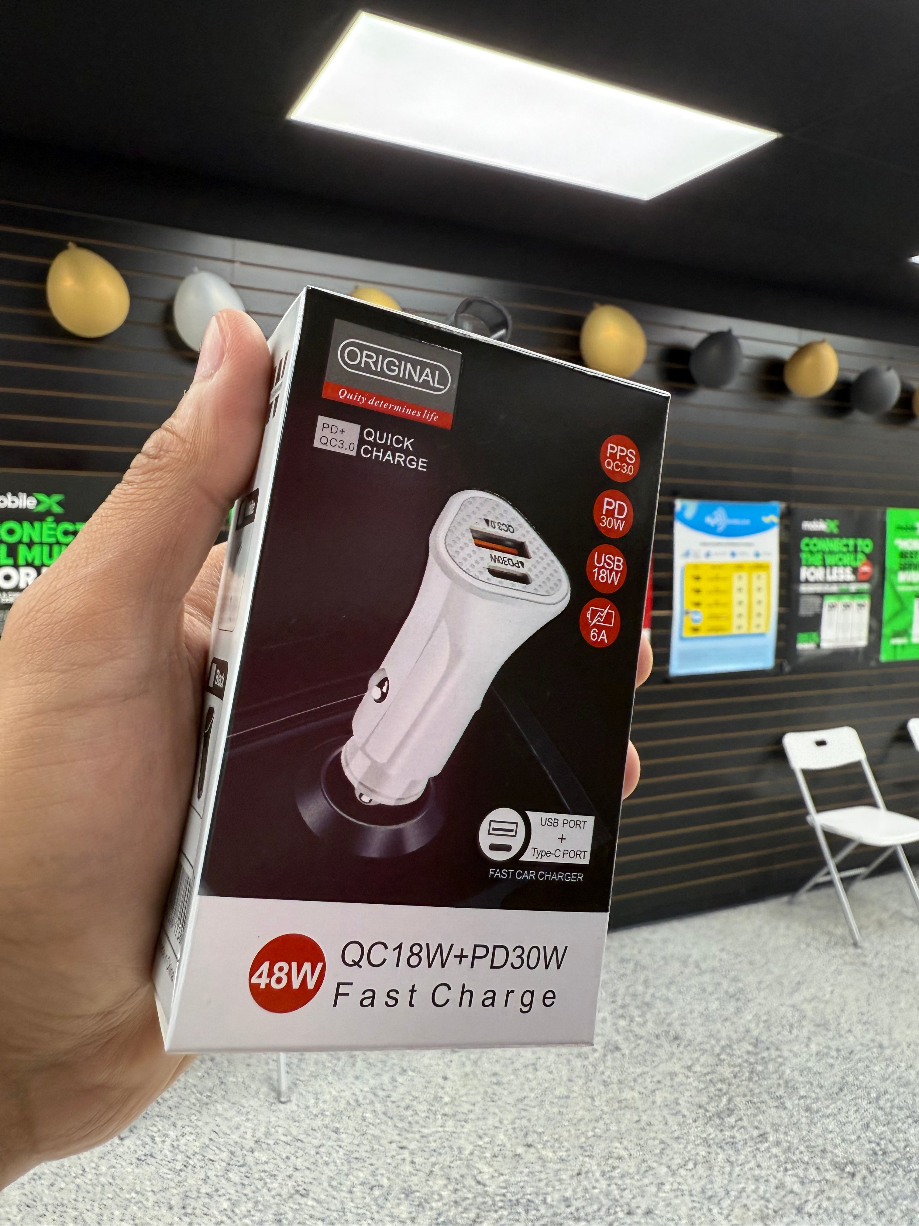 48W Dual Port Car Charger – USB & Type-C – QC 3.0 + PD – Certified Fast Charging Adapter