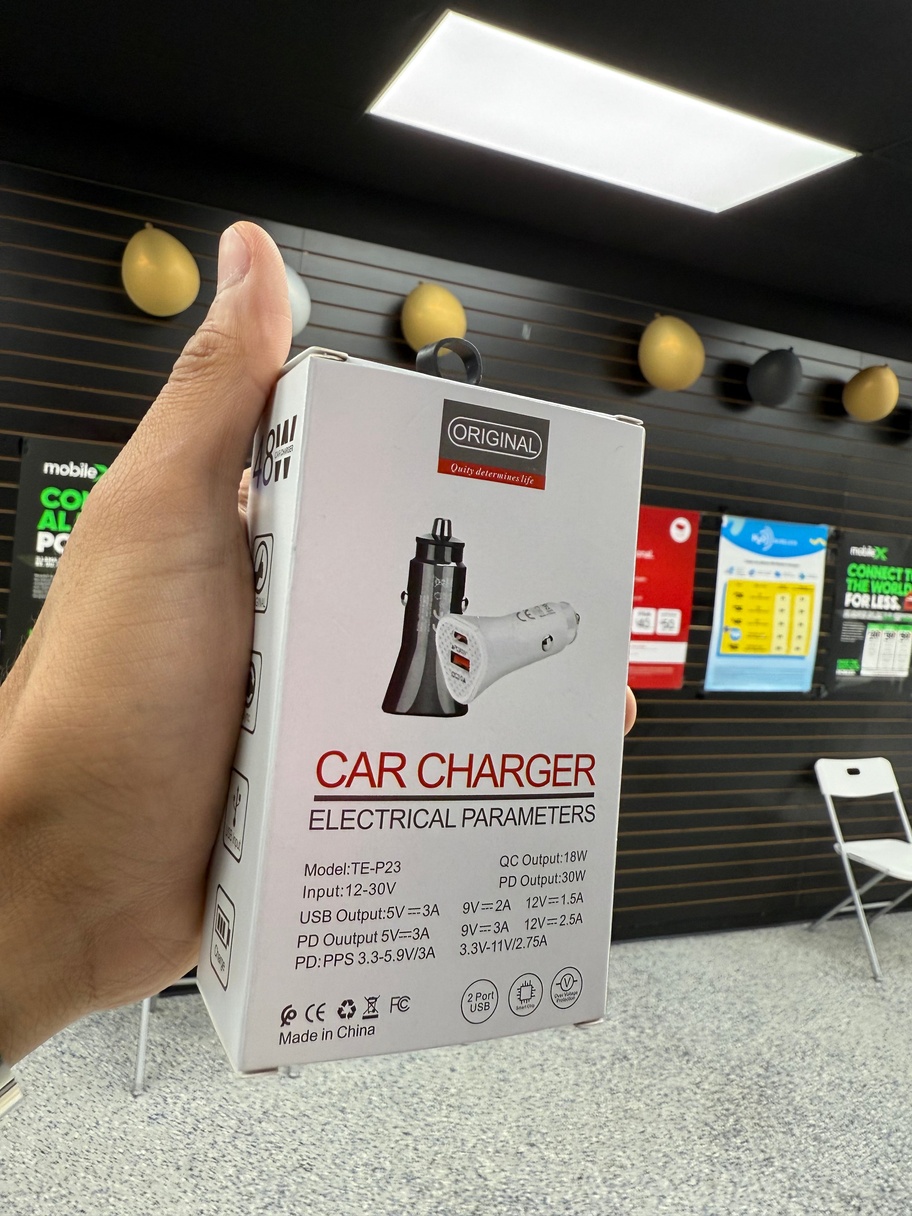 48W Dual Port Car Charger – USB & Type-C – QC 3.0 + PD – Certified Fast Charging Adapter